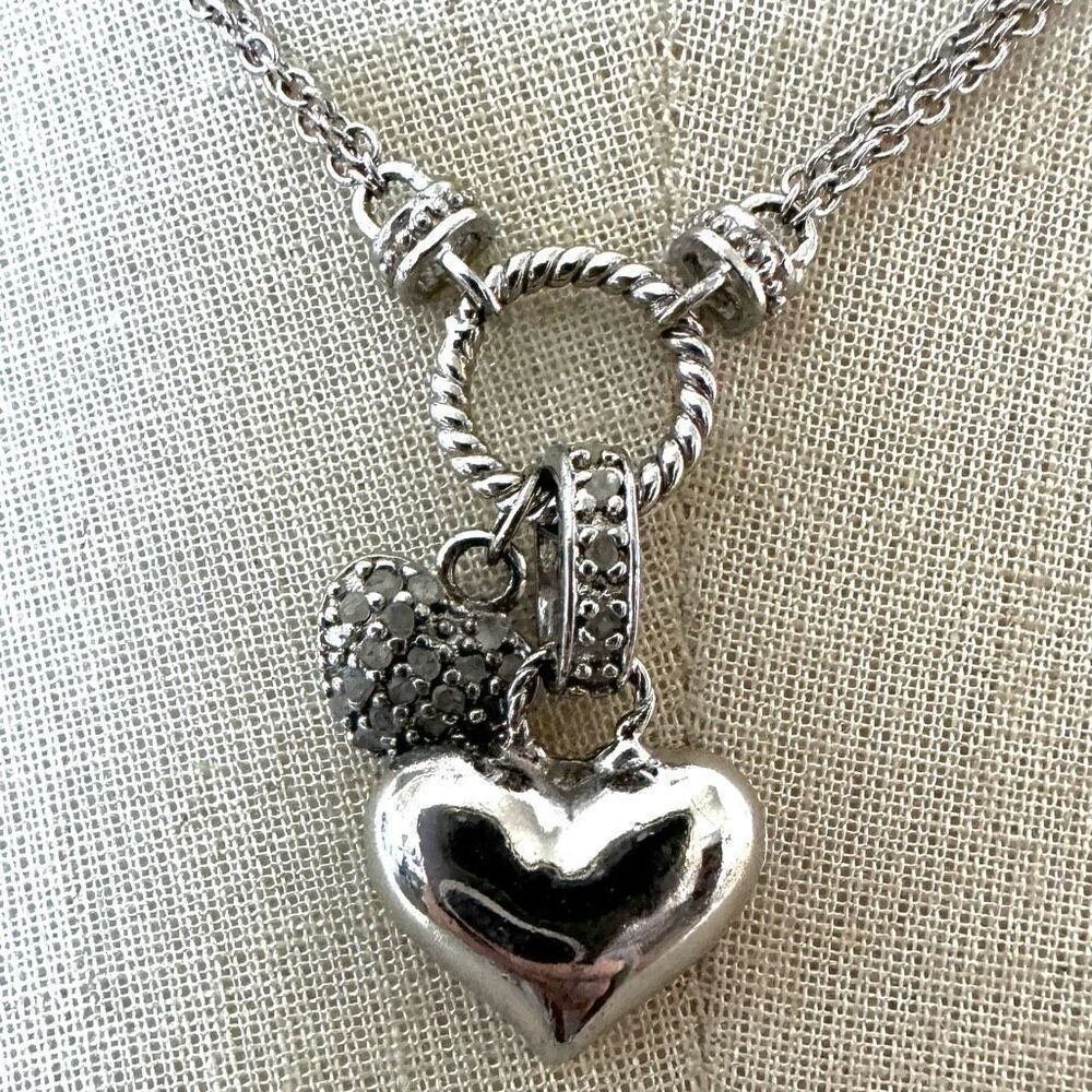 DBJ silver double heart pendant necklace